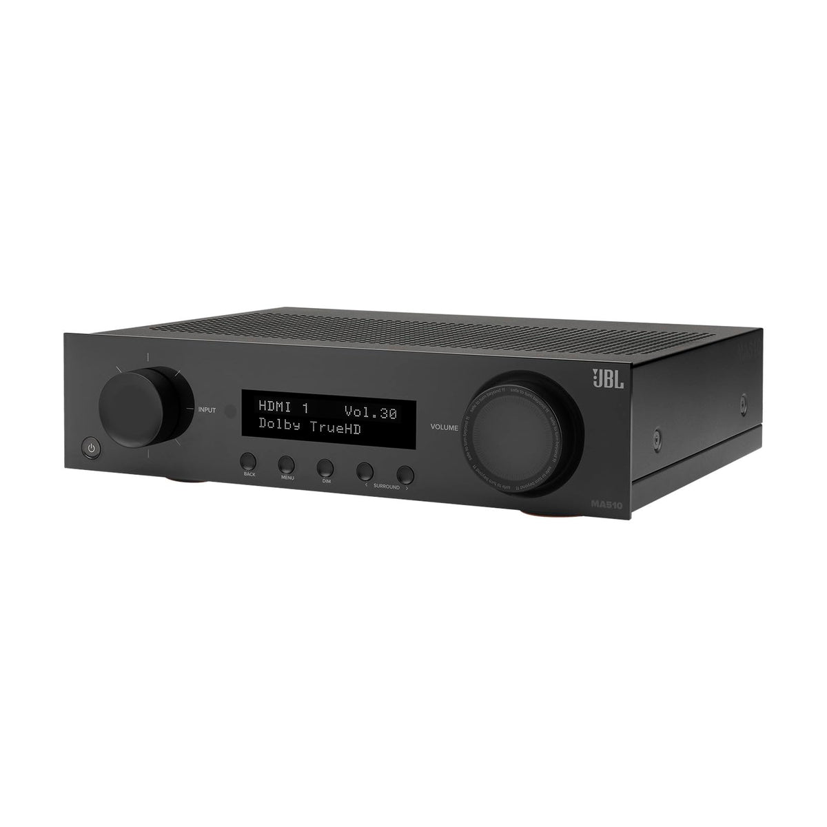 JBL MA510 front view with black chassis and 5.2-channel power for home cinema