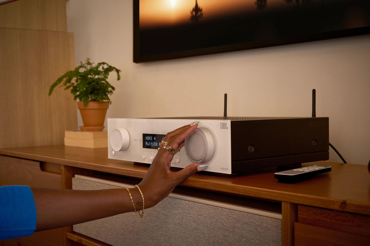 JBL MA510 remote control image suggests simple navigation and quick adjustments