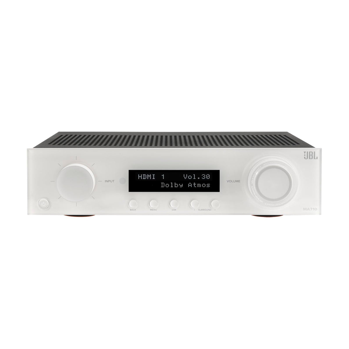 JBL MA710 8K HDMI port area highlights future-proof video and straightforward source switching.