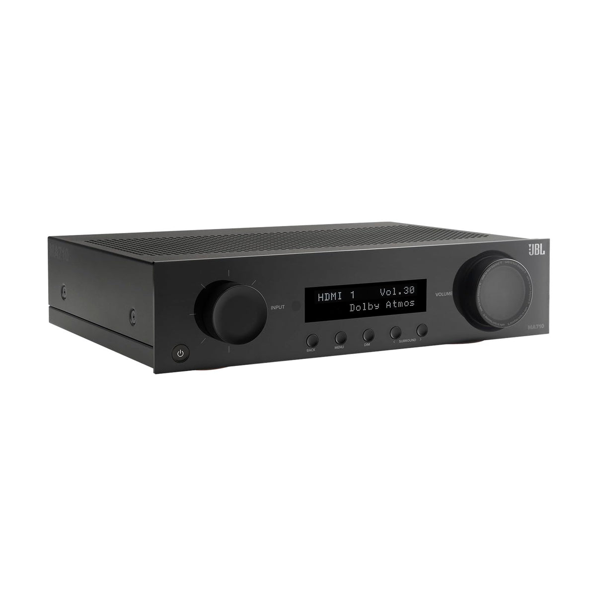 JBL MA710 Dolby Atmos and DTS:X logos indicate supported immersive sound formats.