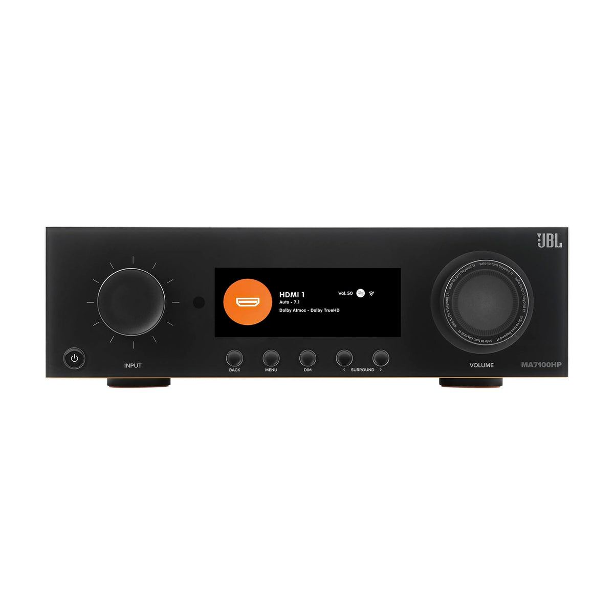 JBL MA7100HP rear panel showing connections and HDMI inputs for versatile wiring.