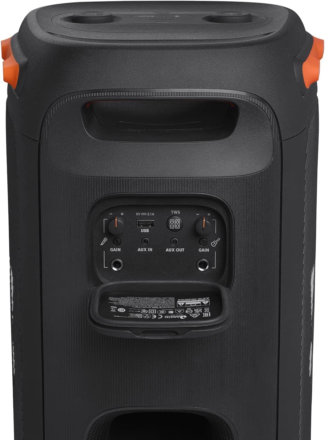 JBL PartyBox 110 side panel highlighting rugged outdoor design