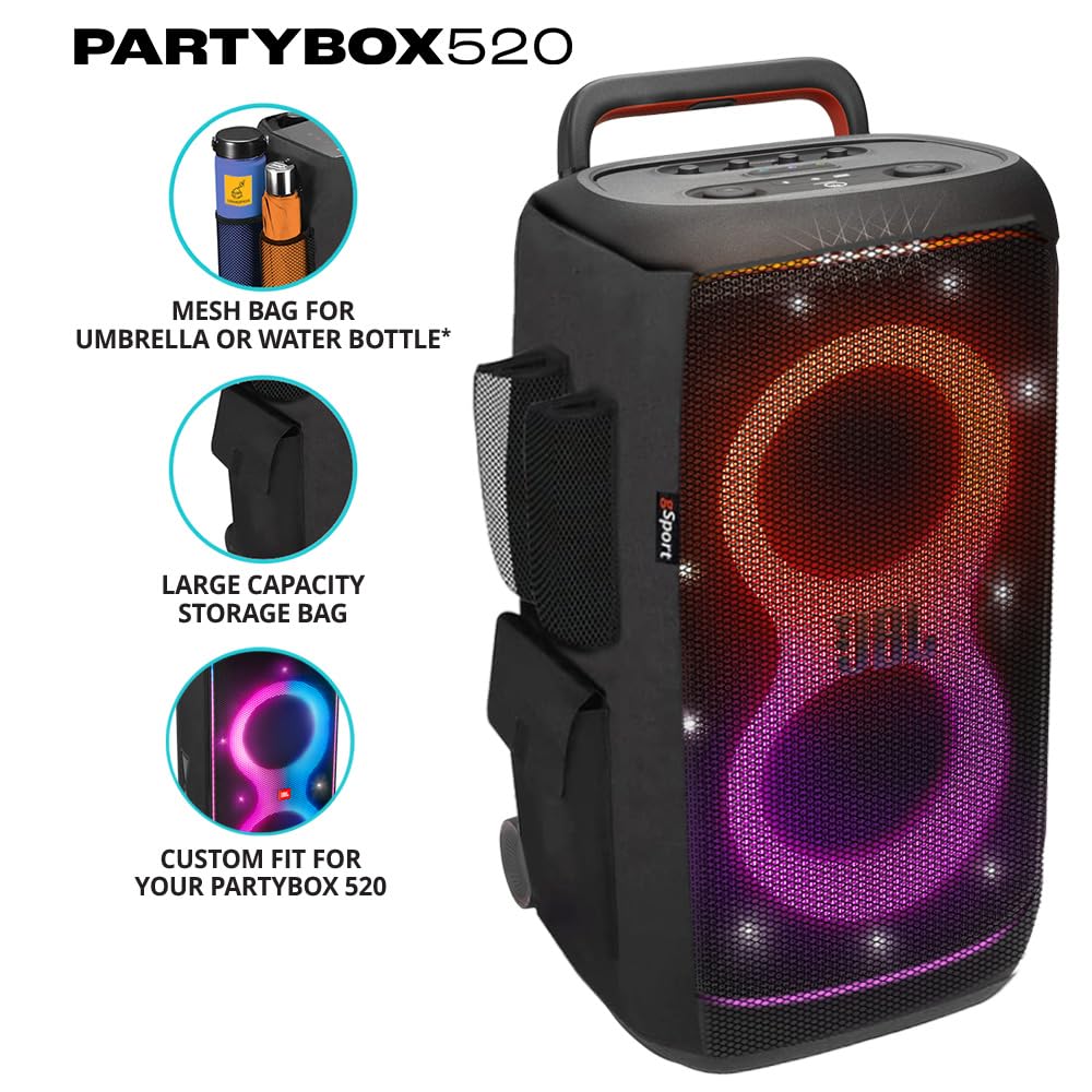 JBL PartyBox 520 side view highlighting portable design