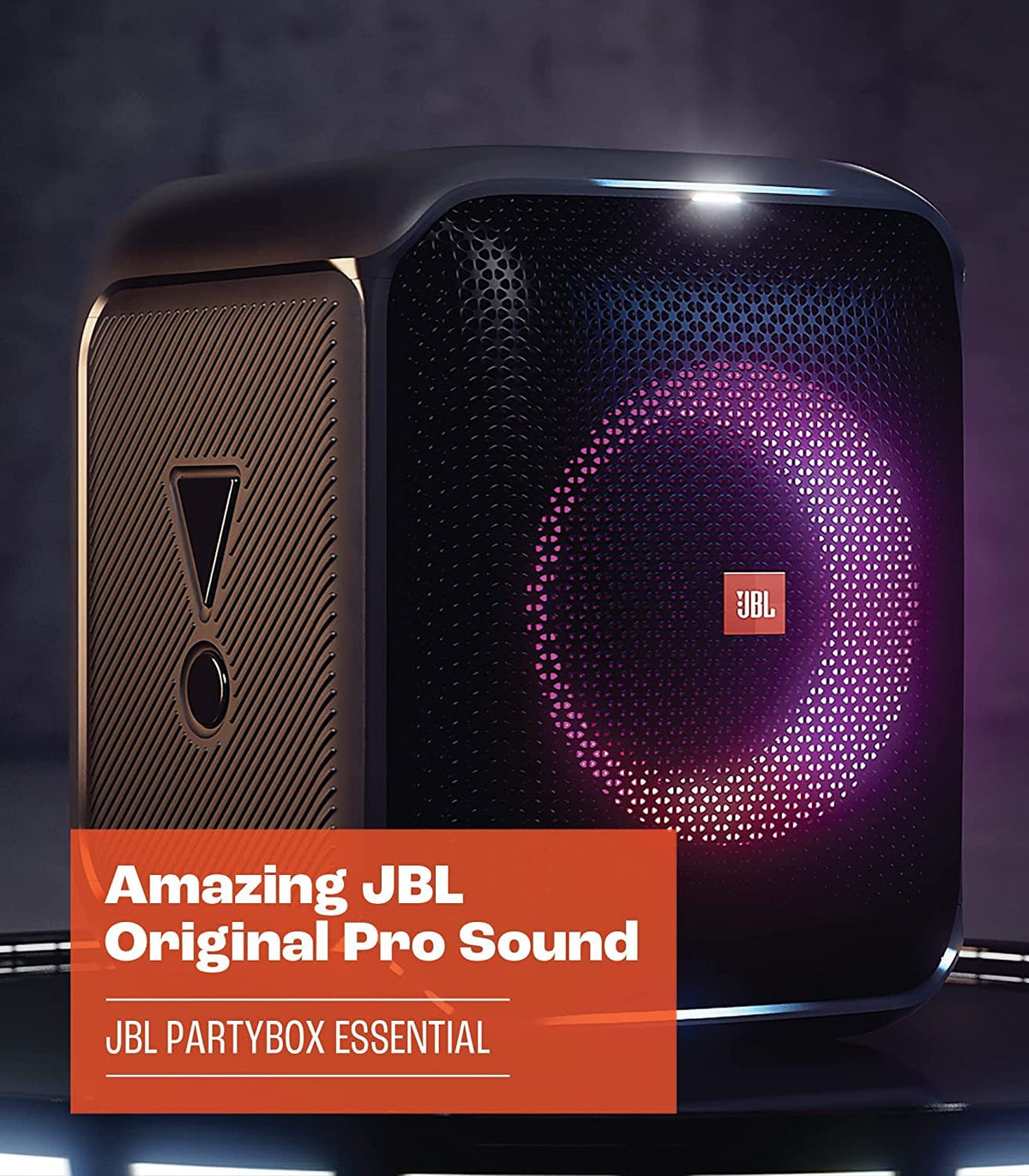 JBL PartyBox Encore Essential light show with ring light and strobe enhances dance moments.