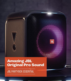 JBL PartyBox Encore Essential light show with ring light and strobe enhances dance moments.