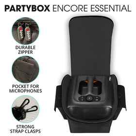 Side view of the JBL PartyBox Encore Essential highlights portability for on-the-go events.