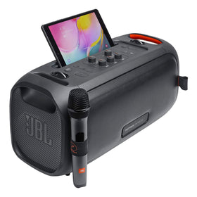 JBL PartyBox On-The-Go battery indicator showing six hours of playtime.