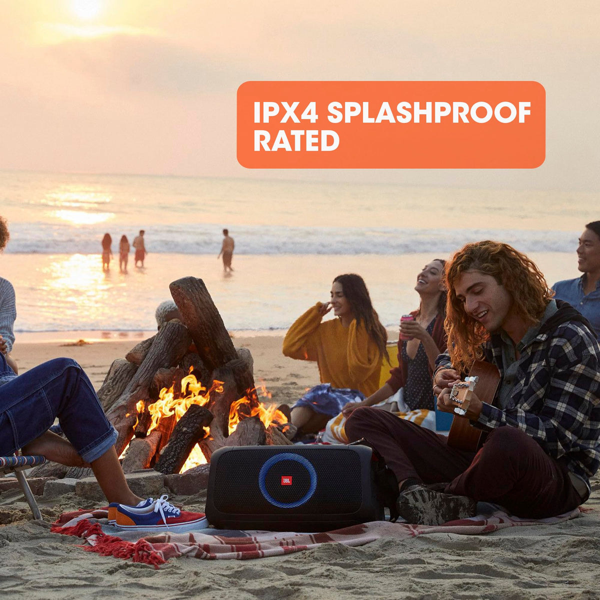 JBL PartyBox On-The-Go dynamic light show synchronized with music.