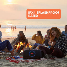 JBL PartyBox On-The-Go dynamic light show synchronized with music.