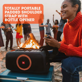 JBL PartyBox On-The-Go indoor outdoor sound for gatherings.