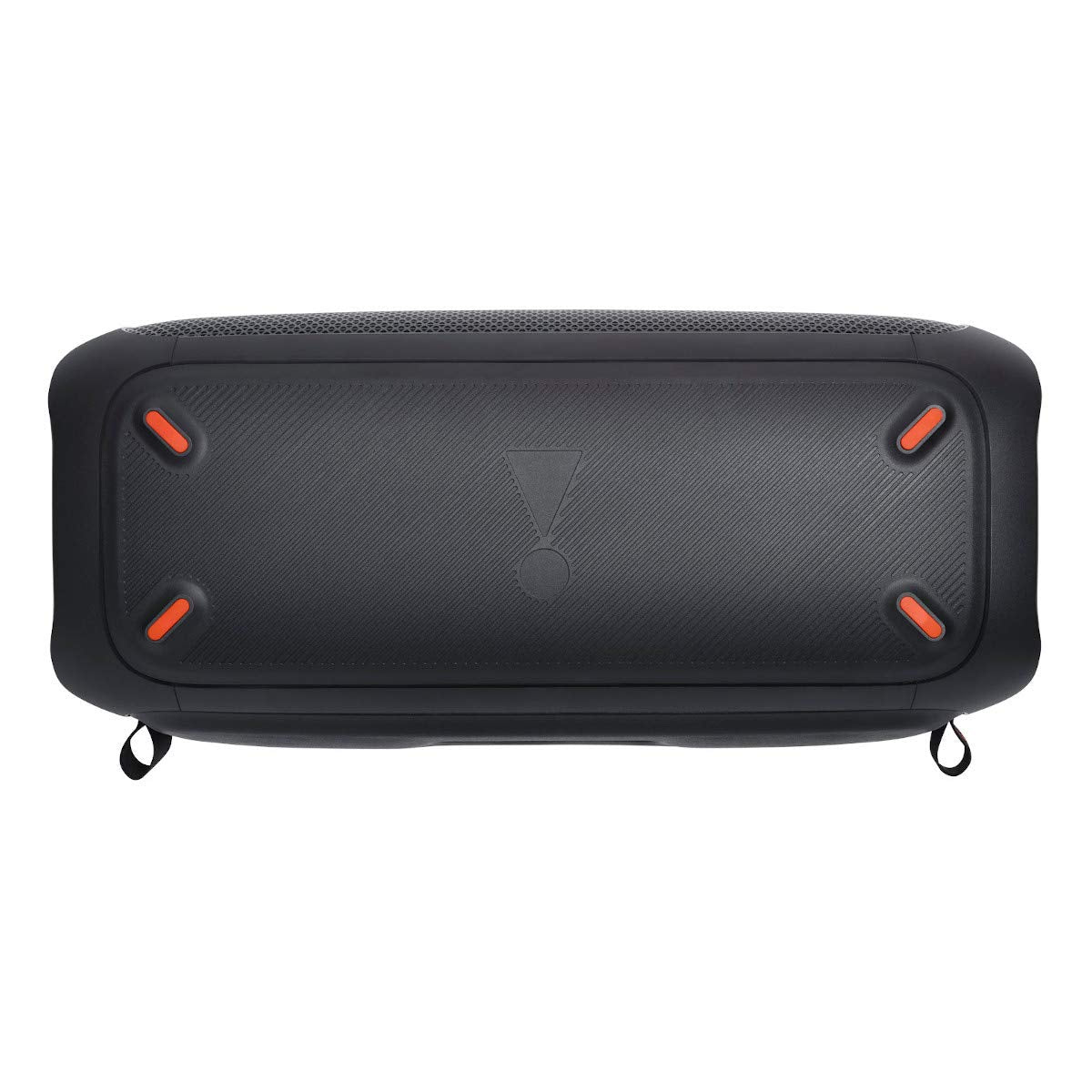 JBL PartyBox On-The-Go compact design with carrying strap for travel.