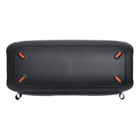 JBL PartyBox On-The-Go compact design with carrying strap for travel.