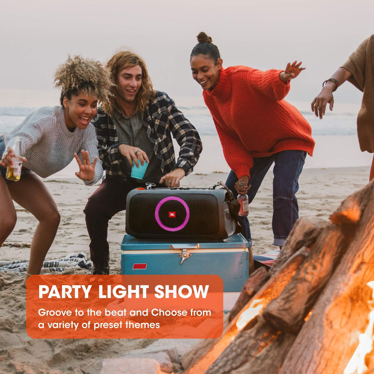 JBL PartyBox On-The-Go side view highlighting portable design.