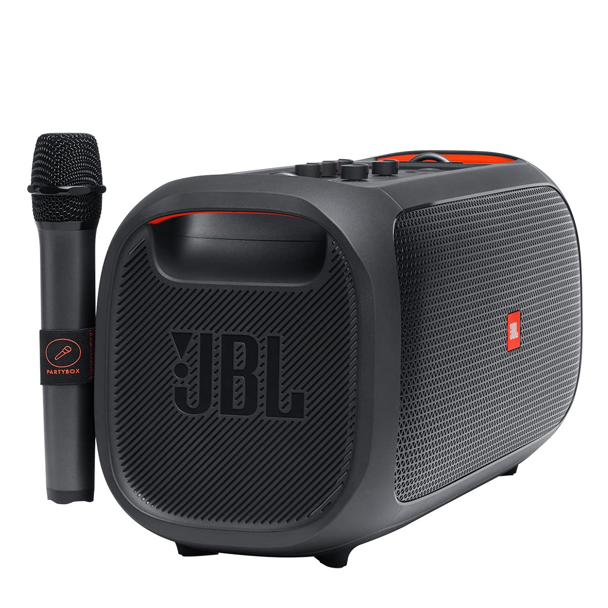 JBL PartyBox On-The-Go top panel displaying connectivity options for quick pairing.