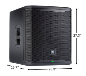 JBL PRX915XLF angled side view emphasizes portability and easy stacking for live events.