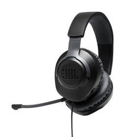 JBL Quantum 100 front view showing sleek headset and clear audio design benefit: precise sound