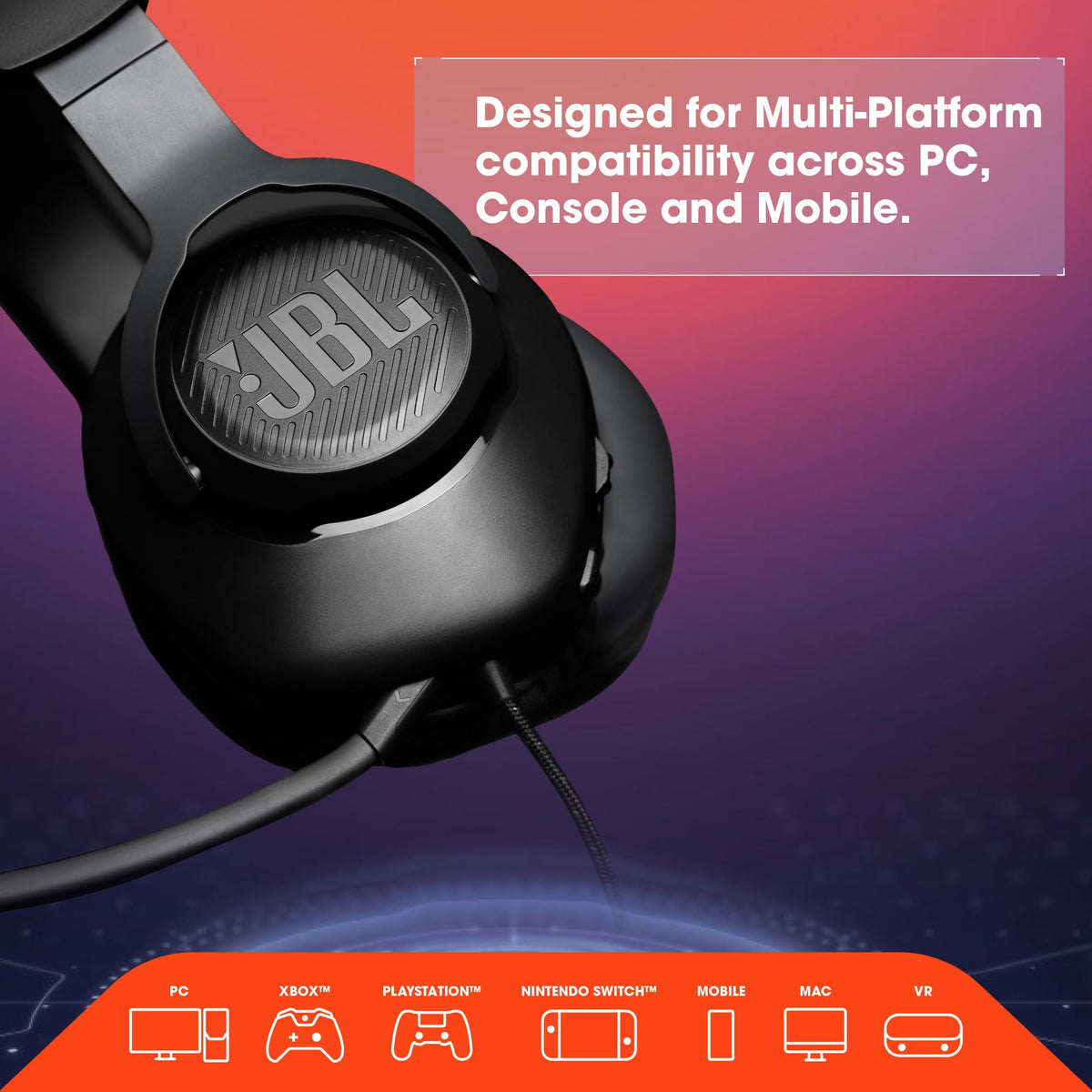 JBL Quantum 100 memory foam ear cushion close-up for long-session comfort