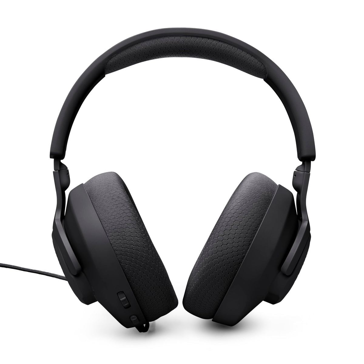 JBL Quantum 100M2 in gaming setup showing headset on monitor for plug-and-play convenience