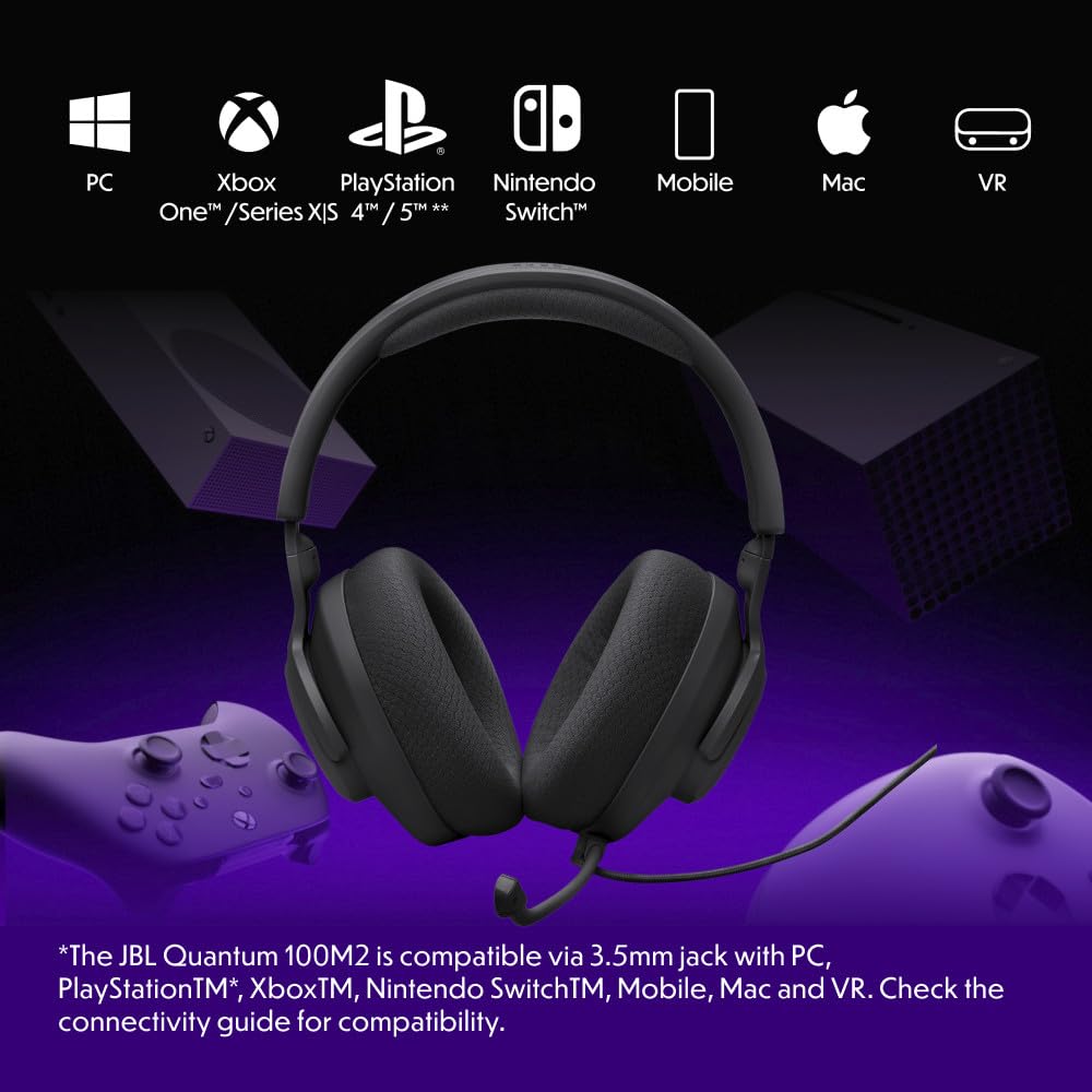 JBL Quantum 100M2 side profile highlighting slim frame and comfortable fit for long sessions