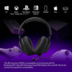JBL Quantum 100M2 side profile highlighting slim frame and comfortable fit for long sessions