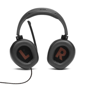 JBL Quantum 200 flip-up microphone detail emphasizing clear voice pickup