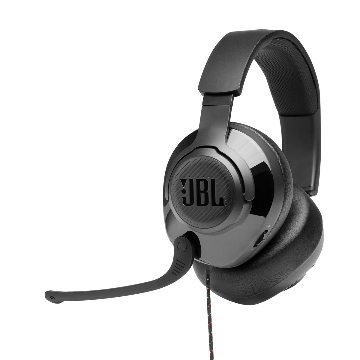 JBL Quantum 200 front view showing sleek headset design and clear stage