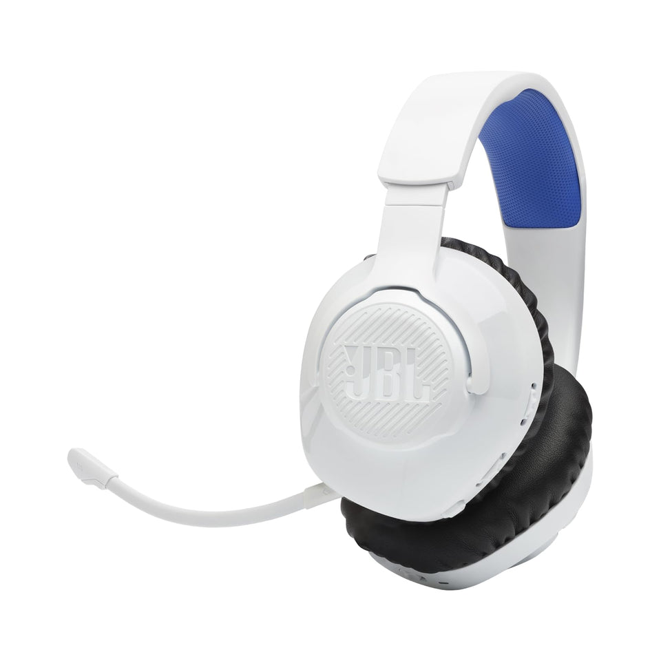 JBL Quantum 360P headset front view showing memory foam cushions for long sessions