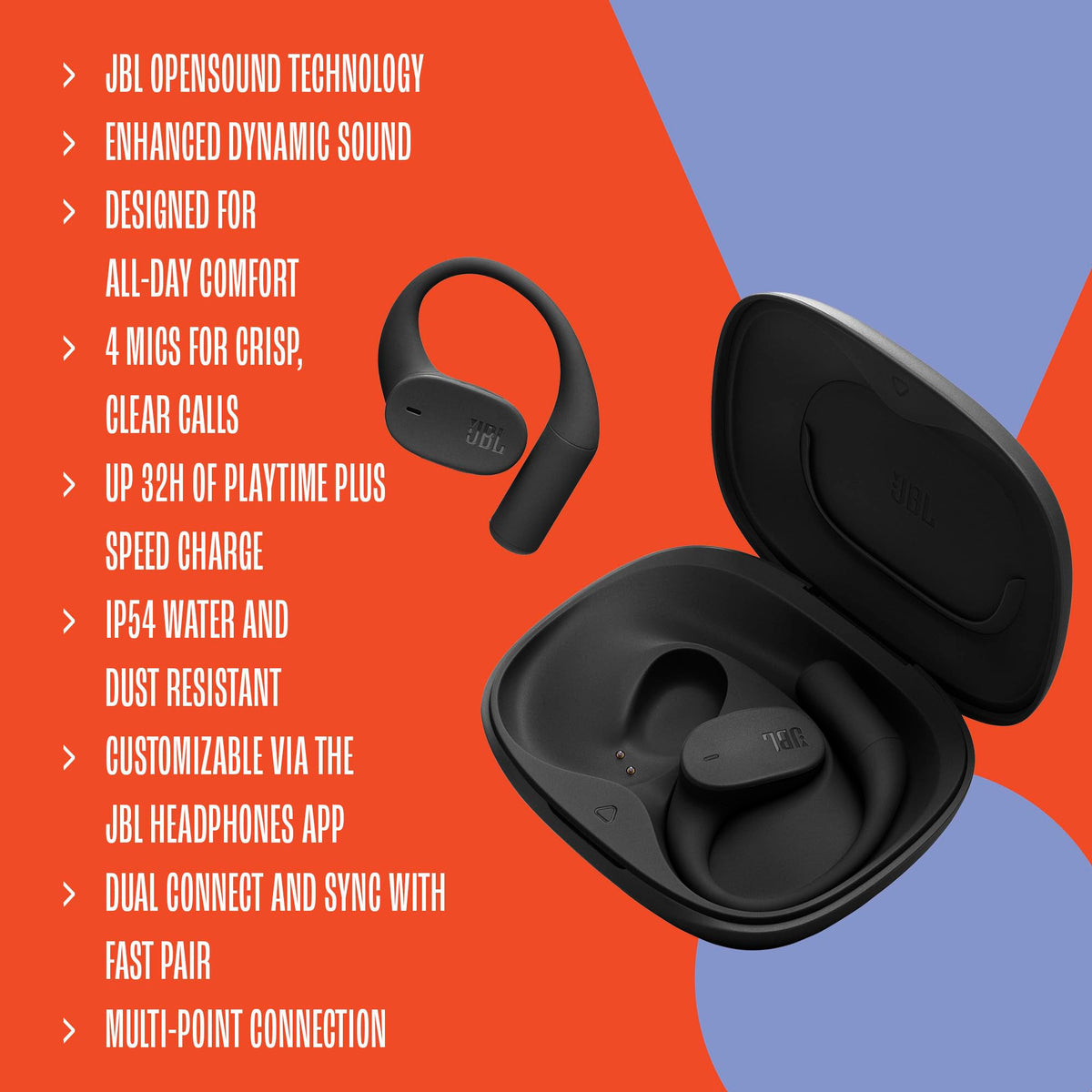 JBL Sense Lite secure ear hook and memory wire for all-day comfort