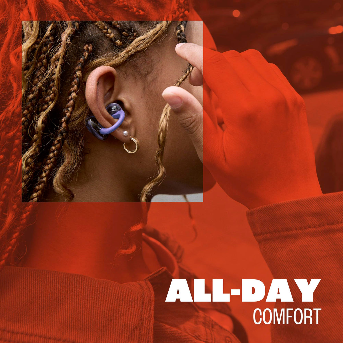 JBL Soundgear Clips all-day comfort with flexible hook for secure wear.