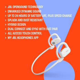 JBL SoundGear Sense flexible earhooks and detachable neckband ensure a secure fit.