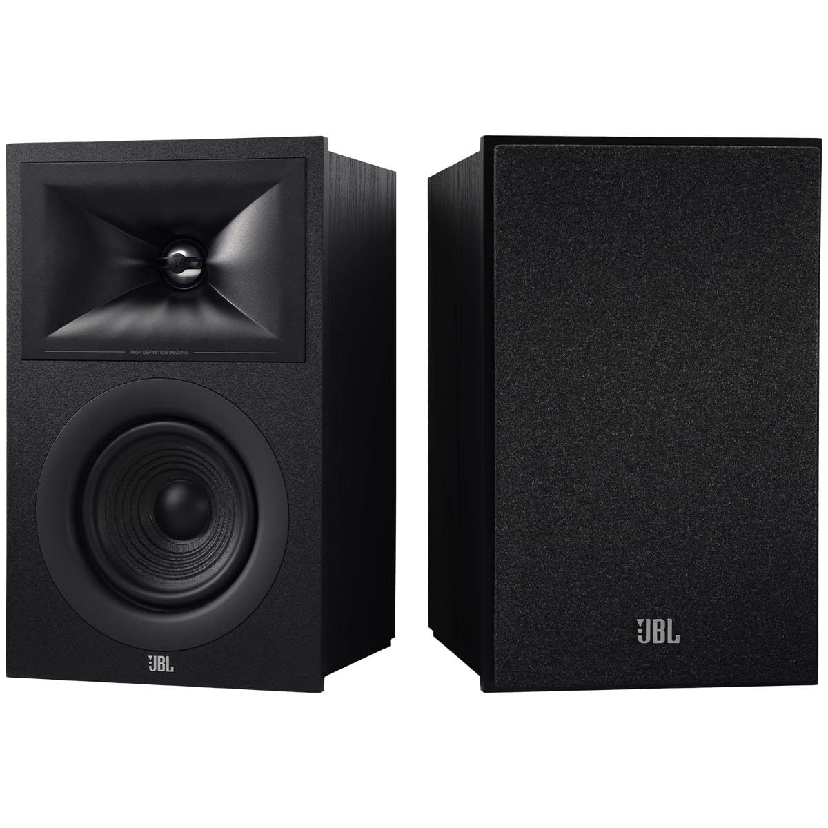 JBL Stage 2 240B front view in black ash for compact bookshelf setup with clean lines