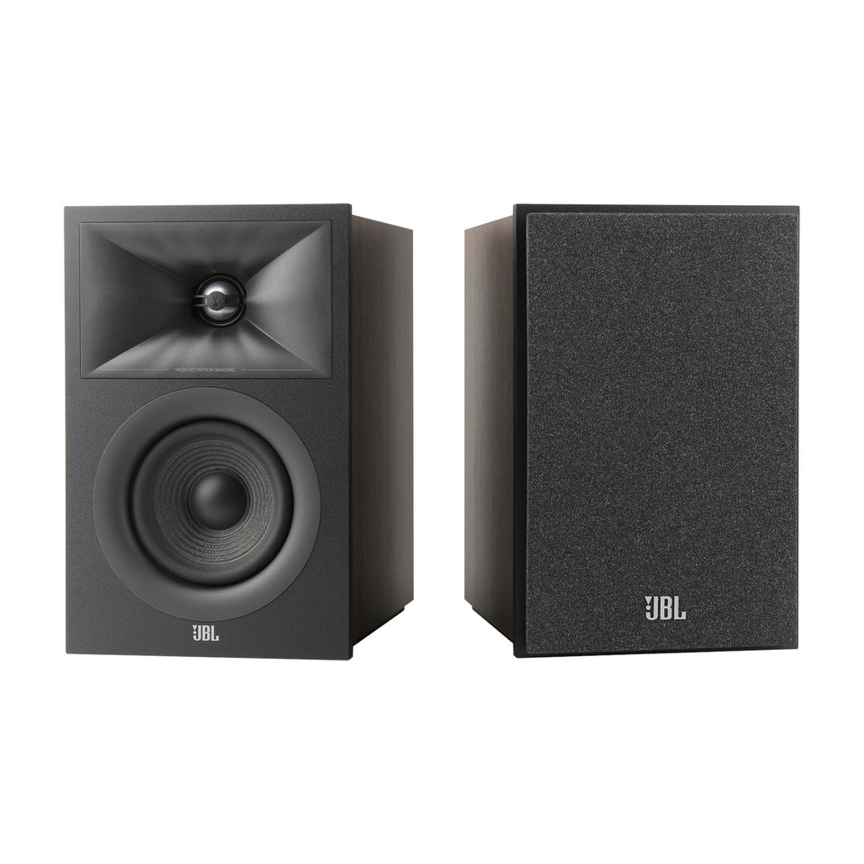 JBL Stage 2 240B front view in espresso boosts room aesthetics and sound clarity.