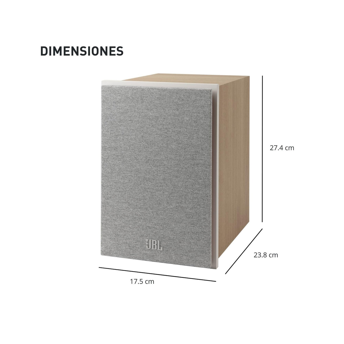 JBL Stage 2 240B latte front view shows compact bookshelf form