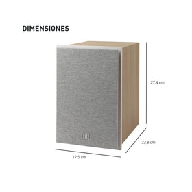 JBL Stage 2 240B latte front view shows compact bookshelf form