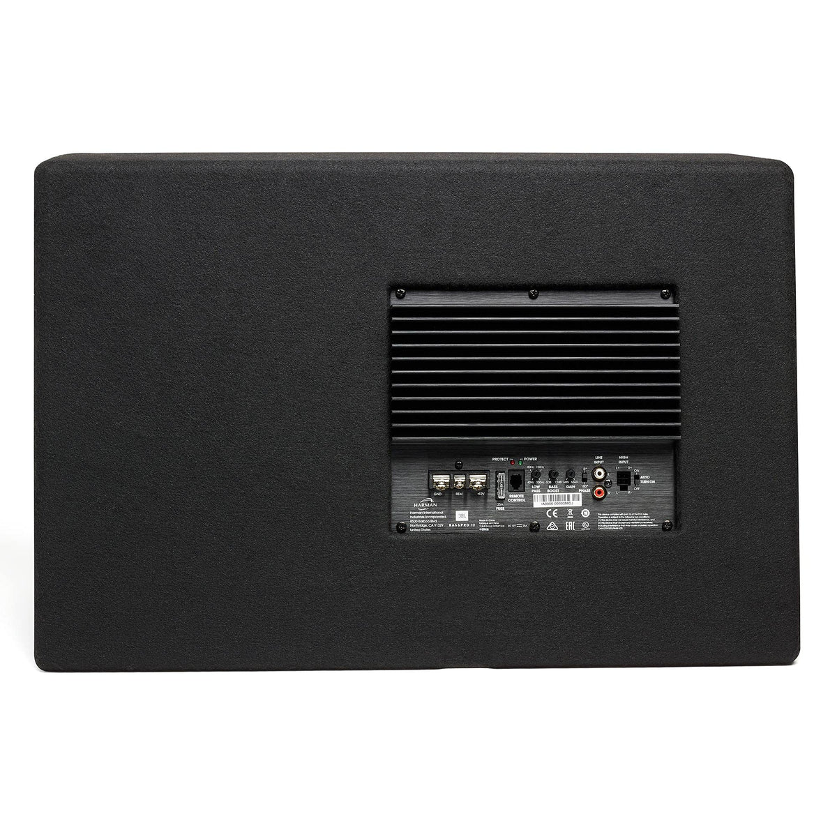 JBL SUBBP12AM rear panel highlighting built-in amplifier for efficient power