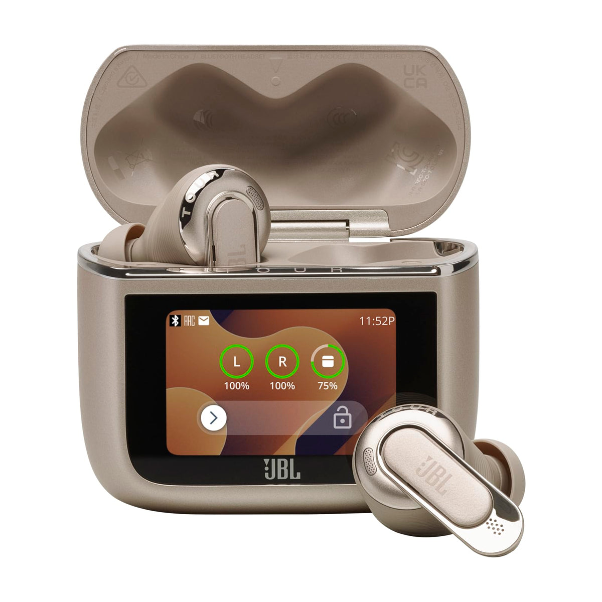 JBL Tour Pro 3 case touchscreen lets you control playback and calls on the go.