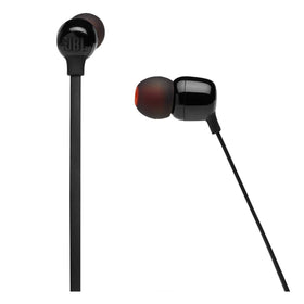 JBL Tune 125 magnetic earbuds attached around neck for tidy, hands-free benefit