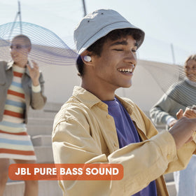 JBL Tune 130NC touch controls and label detail illustrating easy control and ANC benefit