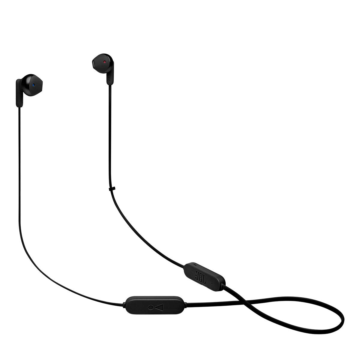 JBL Tune 215 front view showing earbuds and flat cable, enhances portability