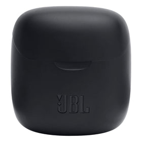 JBL earbuds next to smartphone showing compact scale and travel convenience