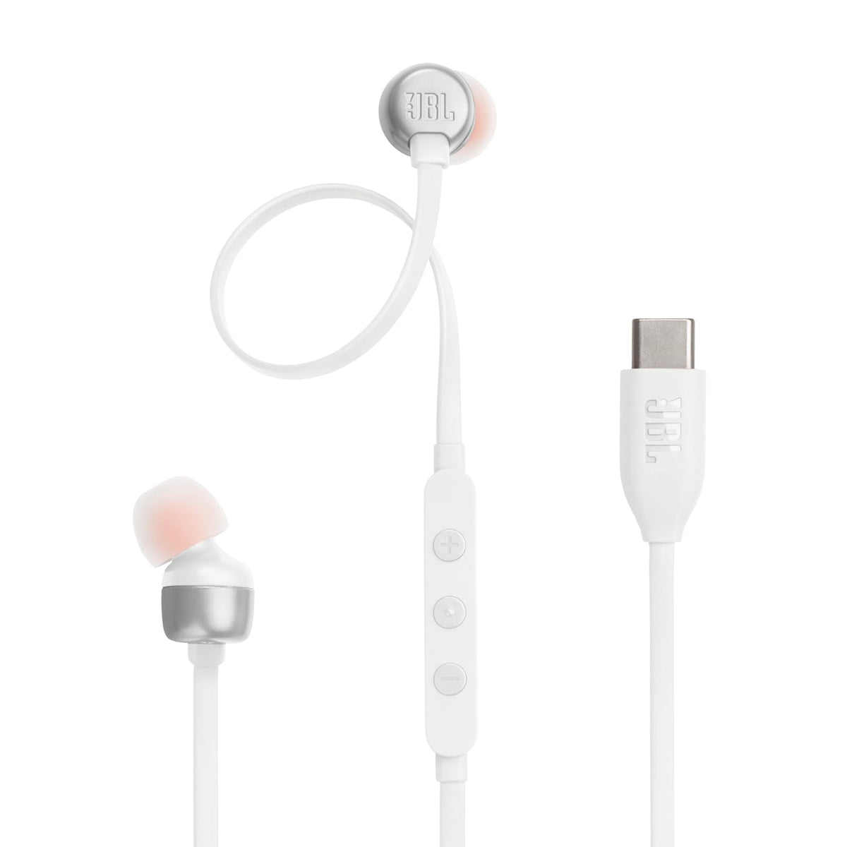 JBL Tune 310C front view showing earbuds and case, clear JBL sound delivery