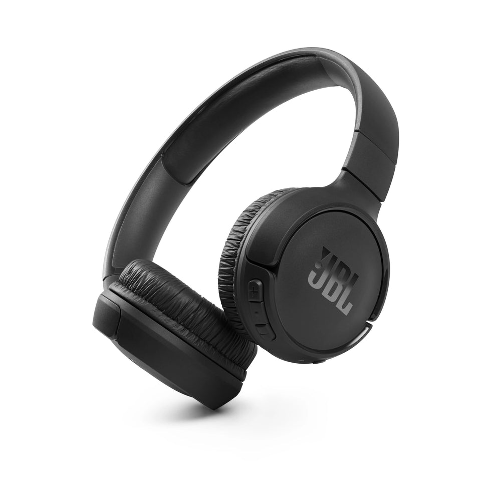 JBL Tune 510BT front view showing sleek black design and comfortable ear cushions for long listening