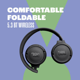 Close-up of JBL Tune 520BT ear-cup controls and microphone showing easy call/movie control