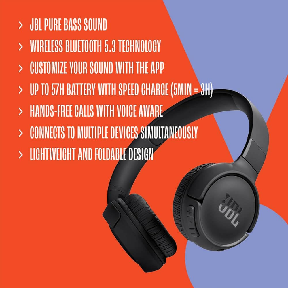 JBL Tune 520BT cushion close-up highlighting soft padding for longer comfort