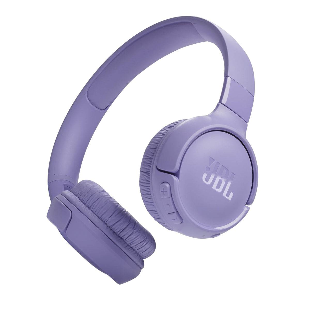 JBL Tune 520BT front profile in purple showing compact on-ear design and Pure Bass impact