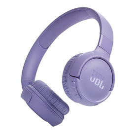 JBL Tune 520BT front profile in purple showing compact on-ear design and Pure Bass impact