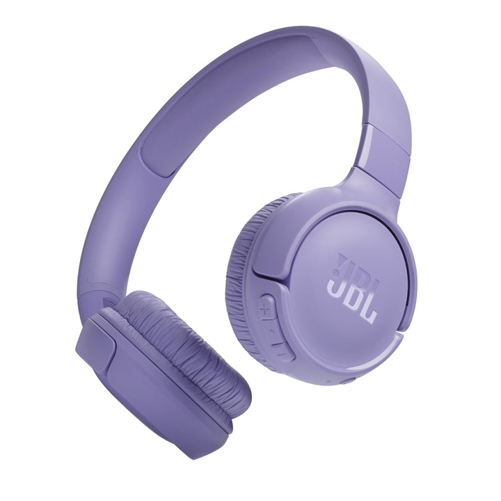 JBL Tune 520BT front profile in purple showing compact on-ear design and Pure Bass impact