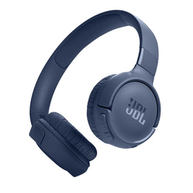 JBL Tune 520BT front view showing blue finish and foldable design for portability