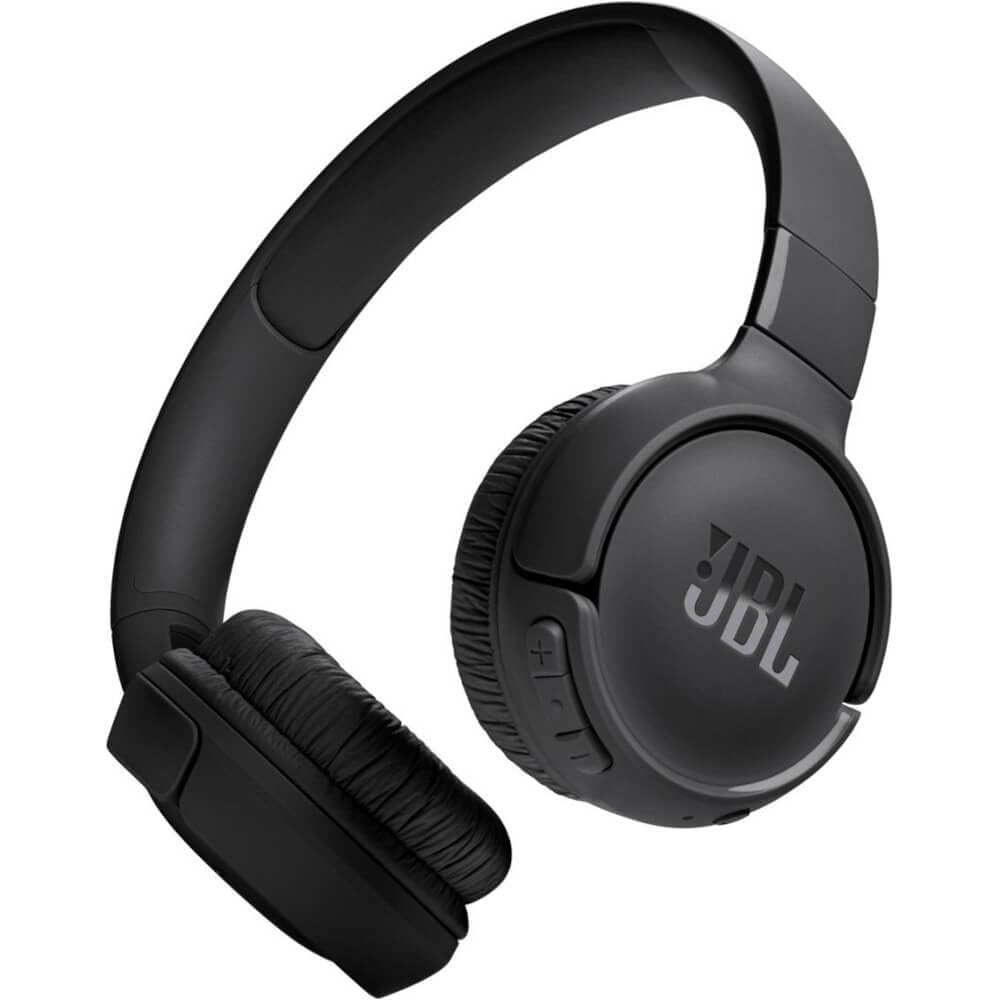 JBL Tune 520BT front view showing sleek black design and Pure Bass benefit