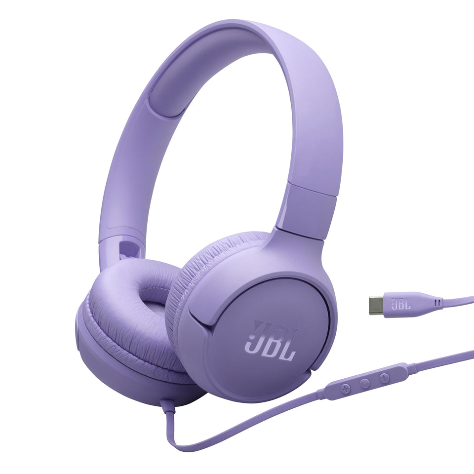 JBL Tune 520C front view showing on-ear cups and purple finish for stylish listening